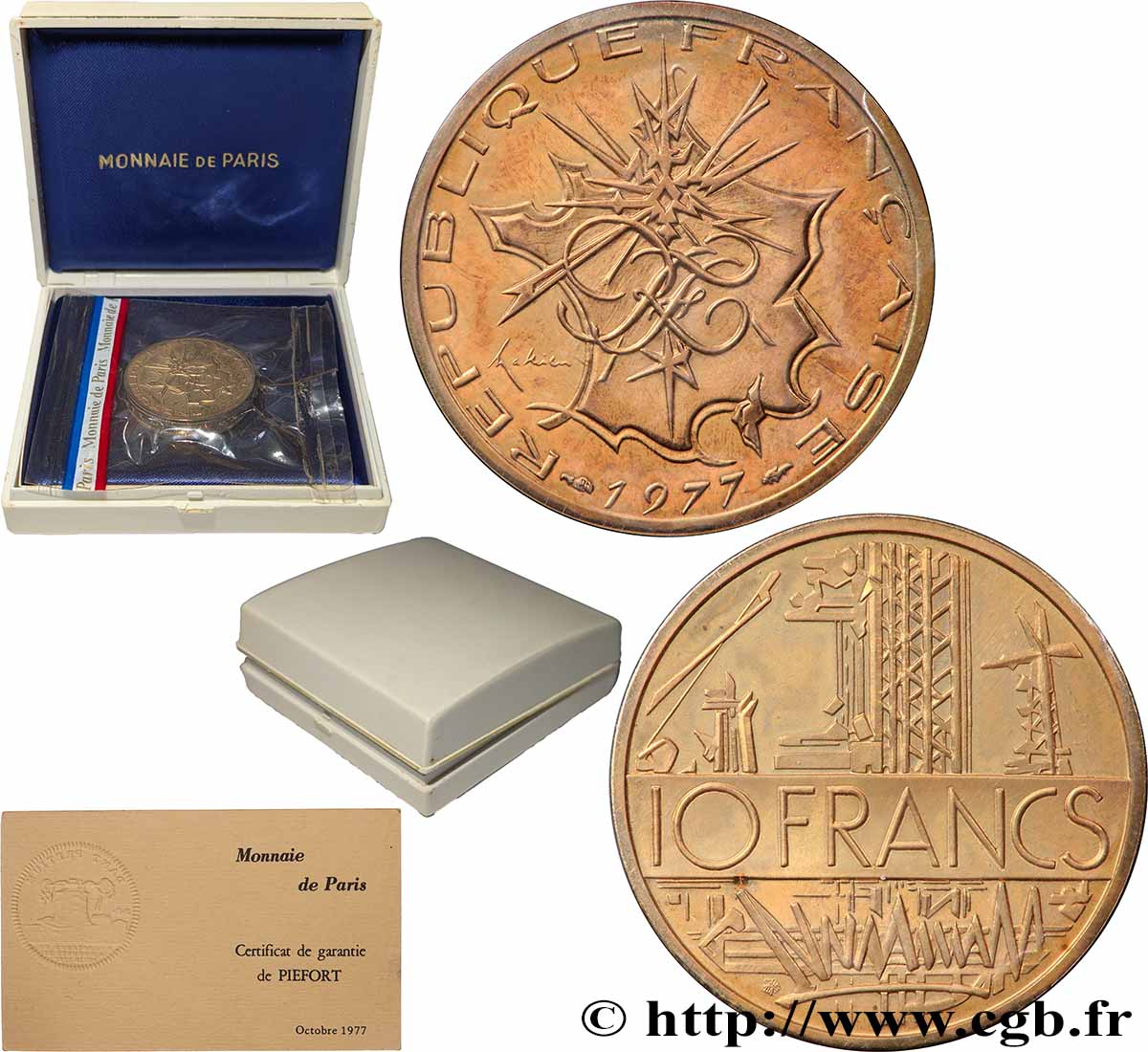 Piéfort Cu-Ni-Al de 10 francs Mathieu 1977 Pessac GEM.186 P1 MS