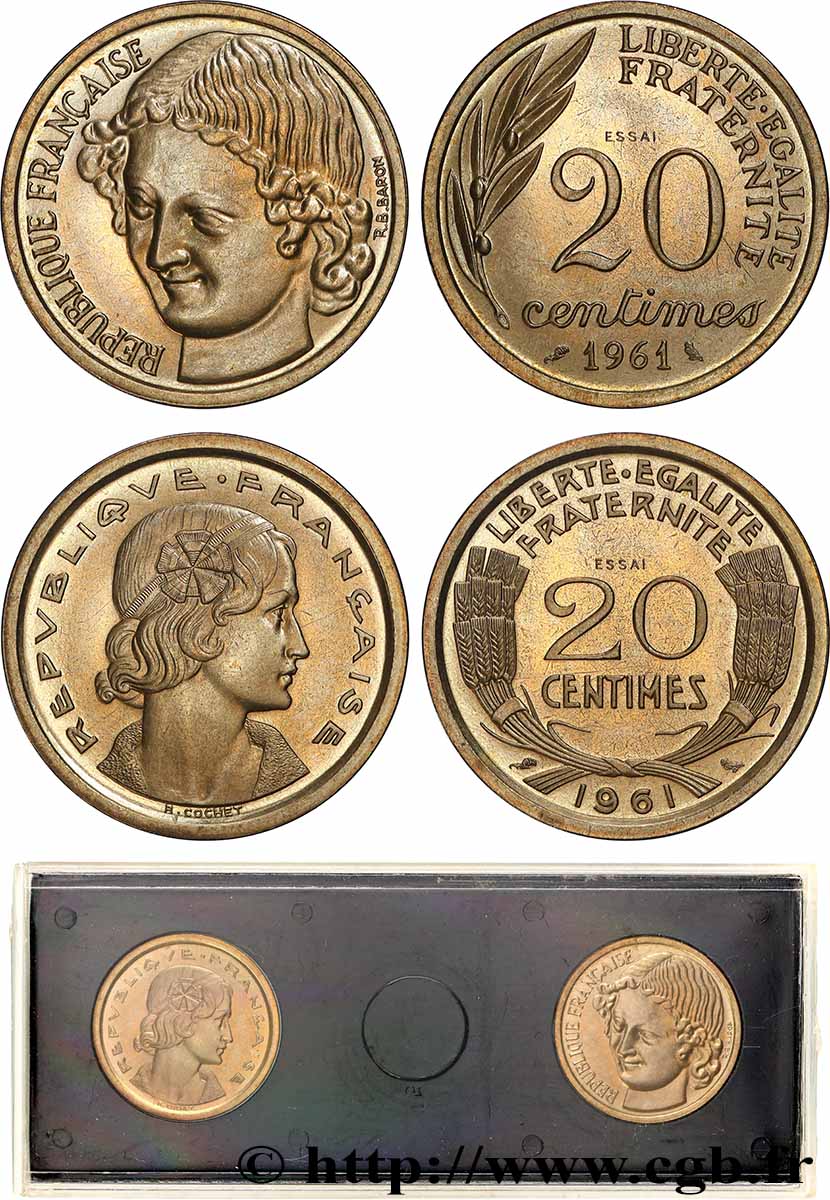 Boîte de deux essais du concours de 20 centimes, Cochet et Baron 1961 Paris GEM.55 4 MS