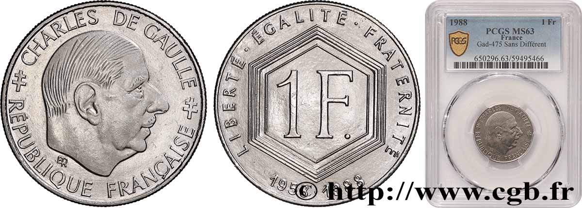 1 franc De Gaulle, sans différents 1988 F.227/3 MS63 PCGS