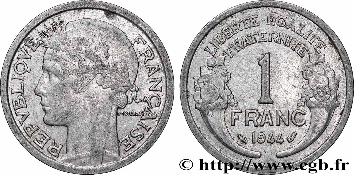 1 franc Morlon, légère 1944 Paris F.221/3 XF