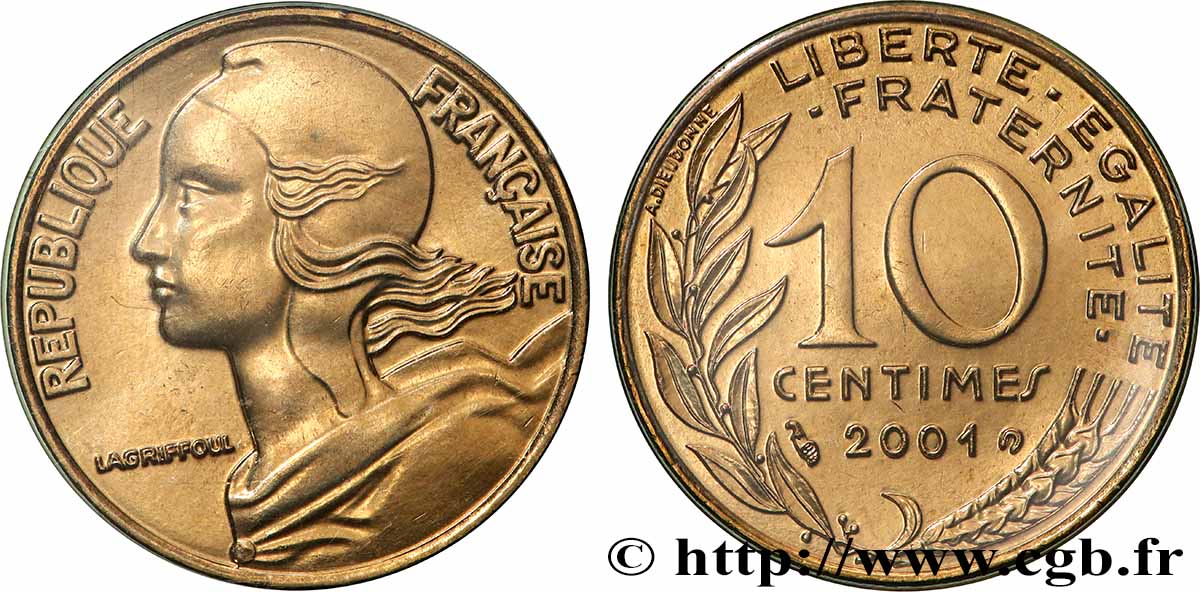 10 centimes Marianne, BU (Brillant Universel) 2001 Pessac F.144/45 FDC
