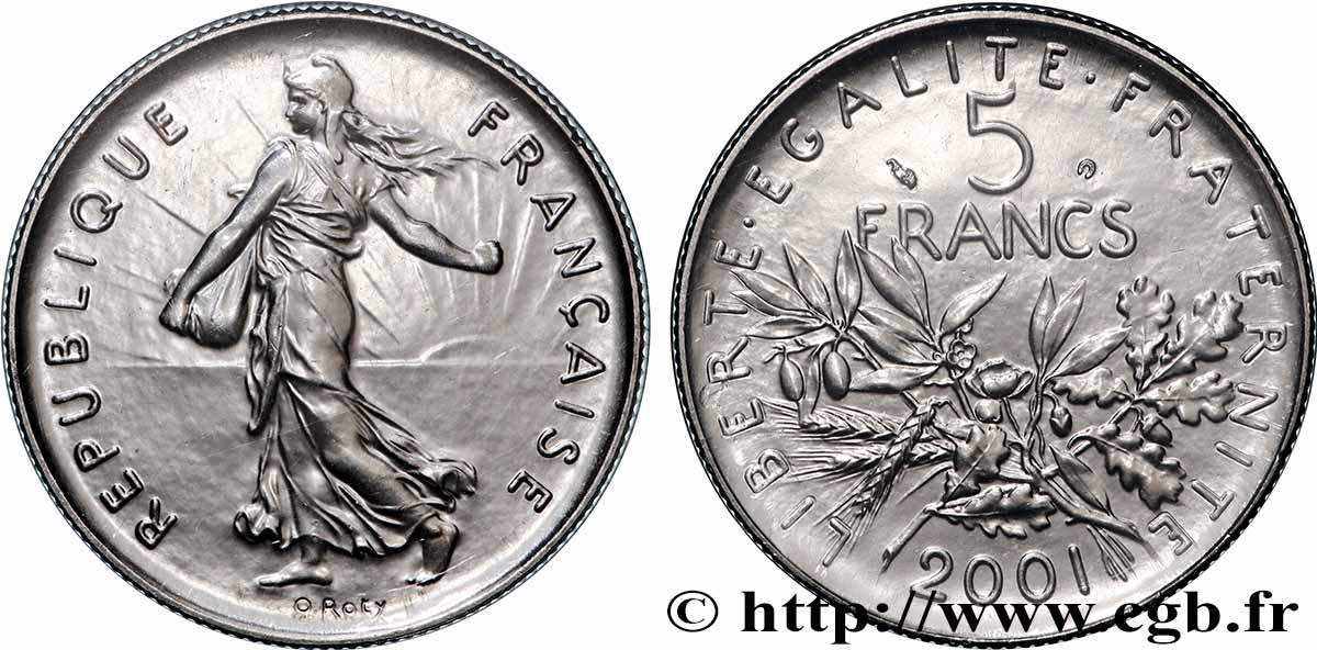 5 francs Semeuse, nickel, BU (Brillant Universel) 2001 Pessac F.341/37 MS