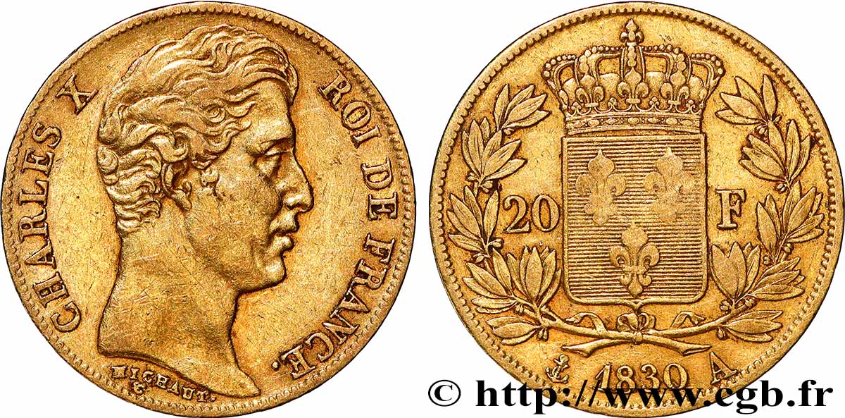 20 francs or Charles X, matrice du revers à cinq feuilles 1830 Paris F.521/6 TTB
