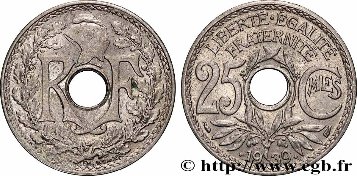 25 centimes Lindauer, Maillechort 1939 F.172/3 MS