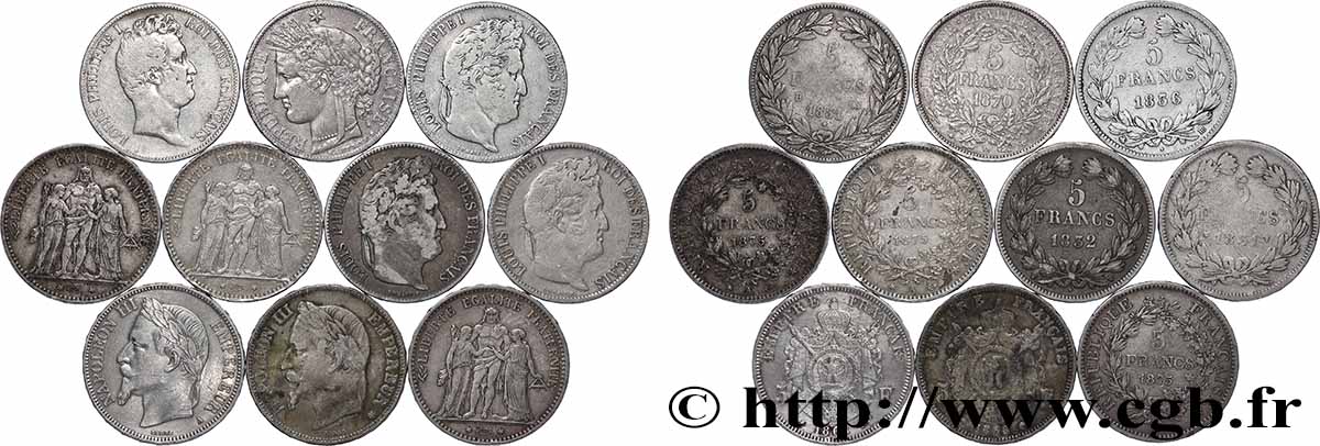 Lot de dix écus de 5 francs n.d. F.-/ BC