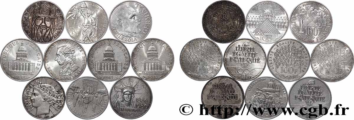 Lot de 10 pièces de 100 francs commémoratives - - F.-/ SS