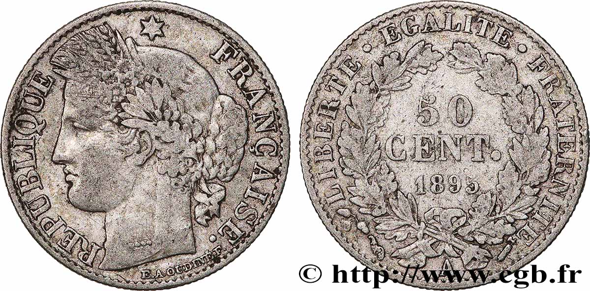 50 centimes Cérès, IIIe République 1895 Paris F.189/16 BC+