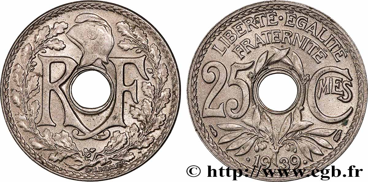 25 centimes Lindauer, Maillechort 1939 F.172/3 MS