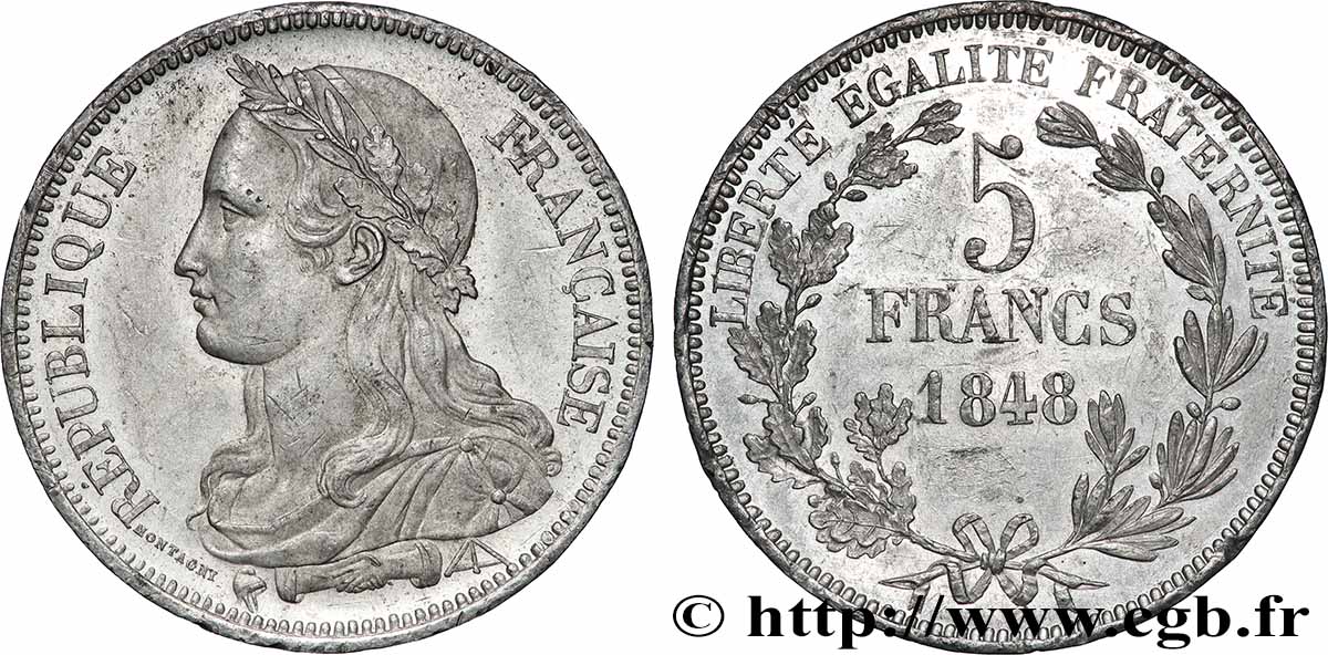 Concours de 5 francs, essai de Montagny 1848 Paris VG.3086 var. SUP+