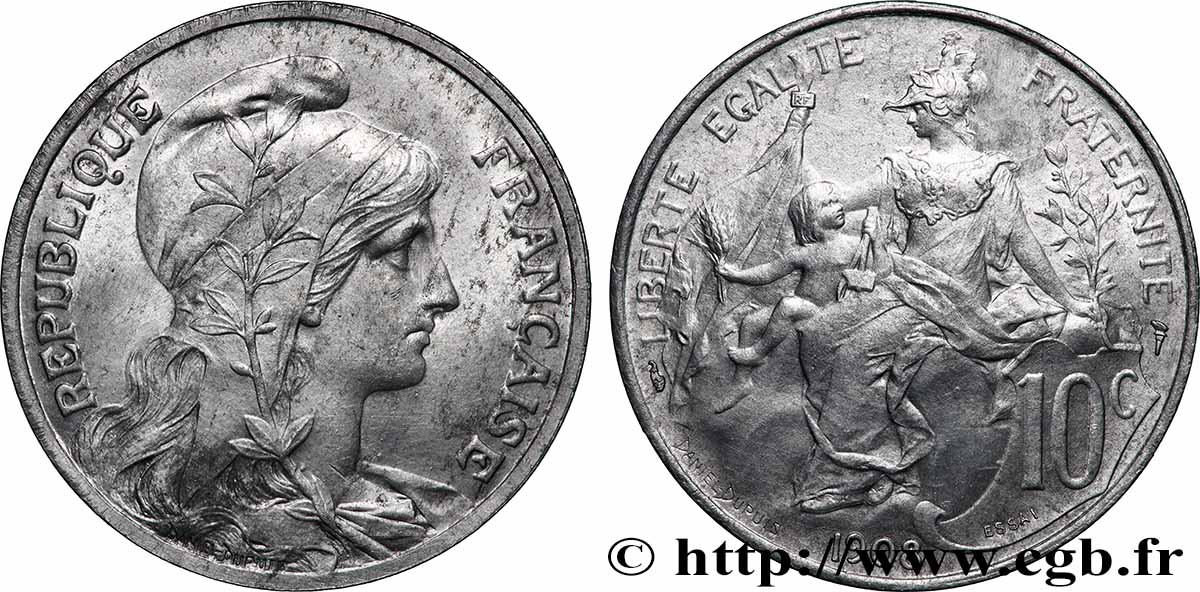 Essai de 10 centimes Daniel-Dupuis en aluminium 1908 GEM.34 10 VZ+