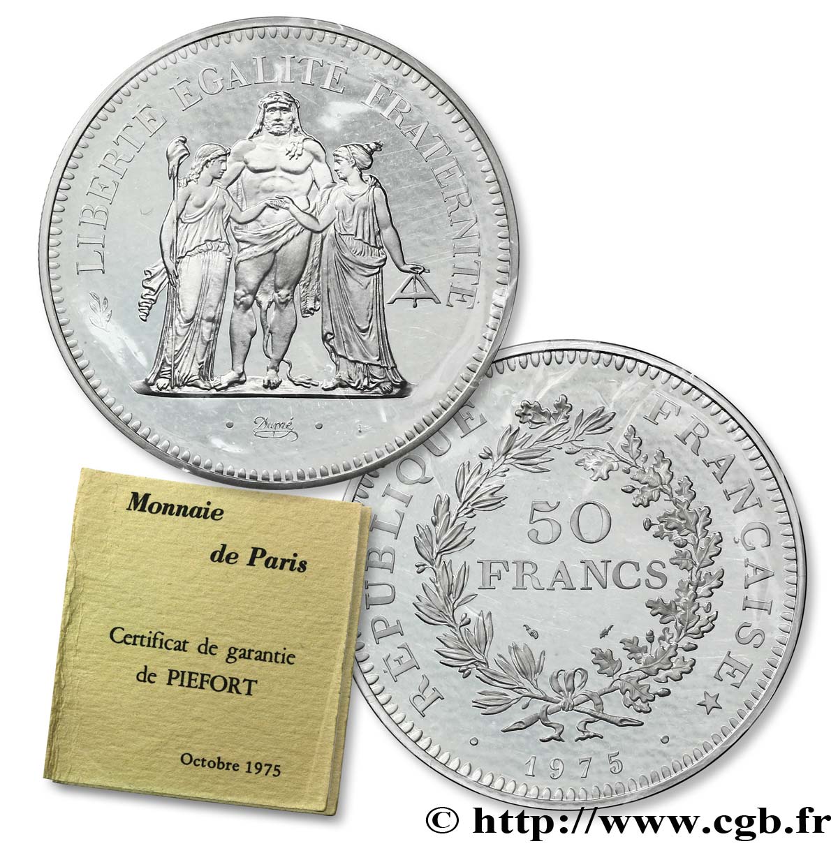 Piéfort argent de 50 francs Hercule  1975 Pessac F.427/3P FDC70 