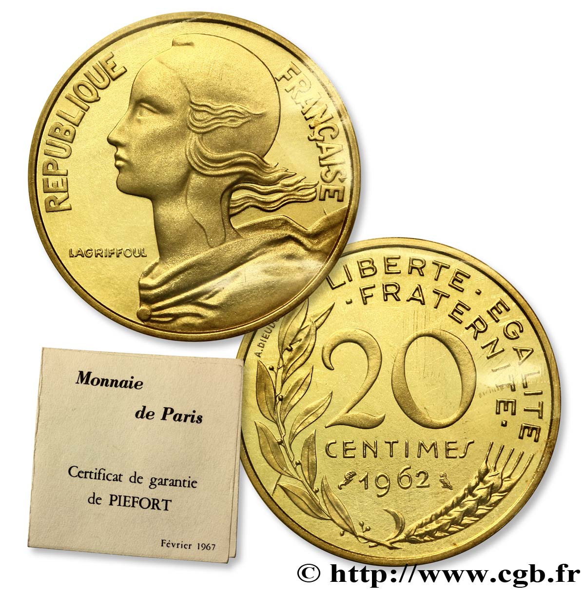 Piéfort Br-Al de 20 centimes Marianne 1962 Paris F.156/2P FDC70