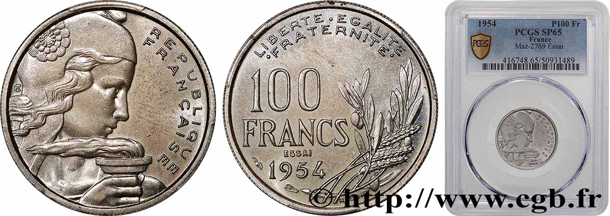 Essai de 100 francs Cochet 1954 Paris F.450/1 MS65 PCGS