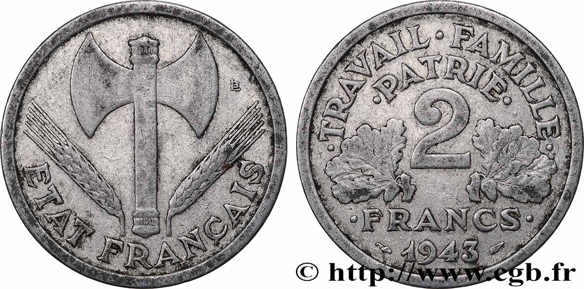 2 francs Francisque 1943 F.270/2 MBC