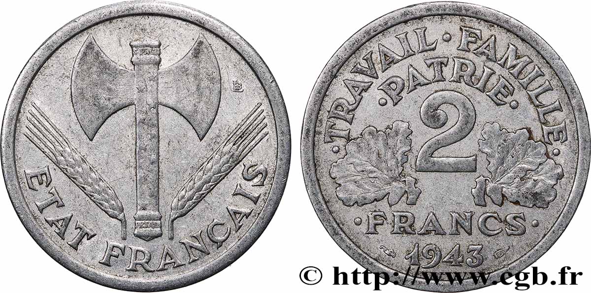2 francs Francisque 1943 F.270/2 SS