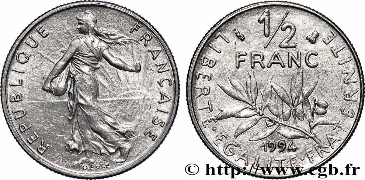 1/2 franc Semeuse, différent abeille, BU (Brillant Universel) 1994 Pessac F.198/37 MS
