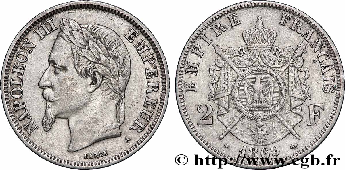 2 francs Napoléon III, tête laurée 1869 Paris F.263/10 SS