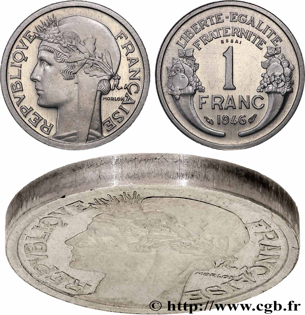 Essai-piéfort de 1 franc Morlon, légère 1946 GEM.101 EP VZ+