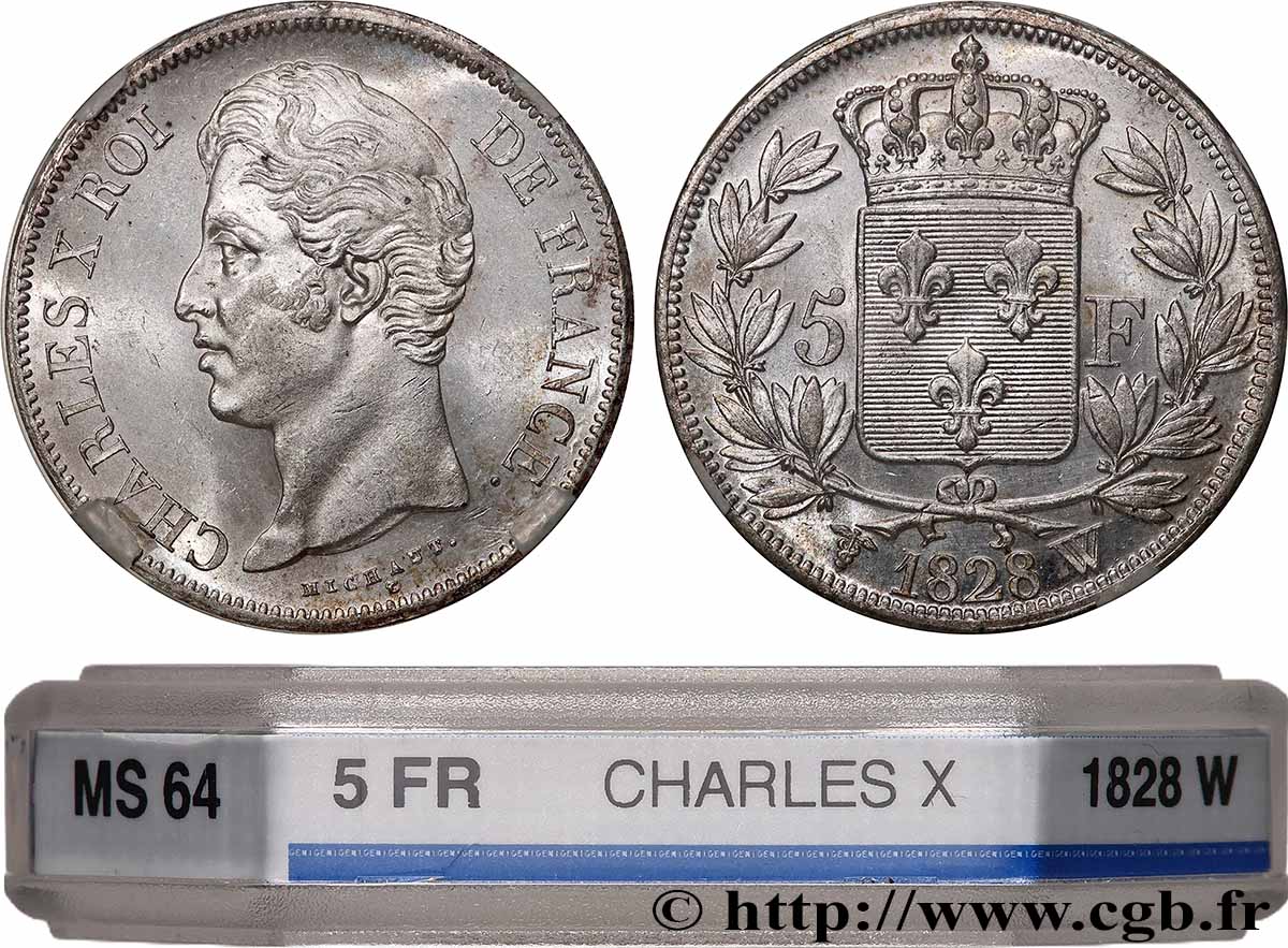 5 francs Charles X, 2e type 1828 Lille F.311/26 MS64 GENI