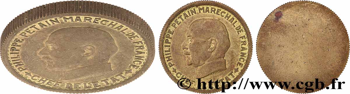 Épreuve uniface de 5 francs Pétain en Laiton, Tranche striée n.d. Paris GEM.142 2 var. MS