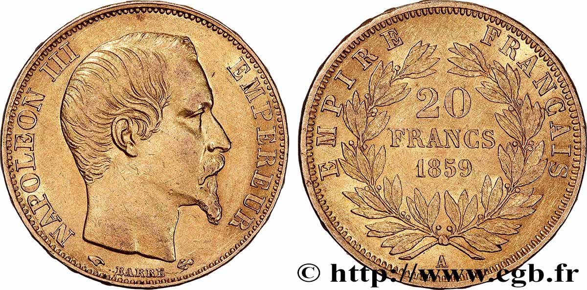 20 francs or Napoléon III, tête nue 1859 Paris F.531/15 TTB