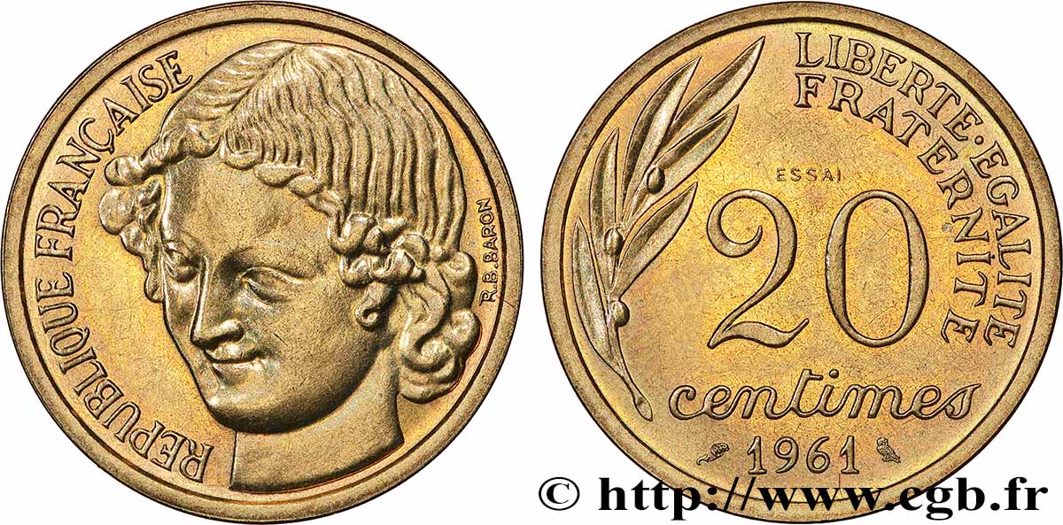 Essai du concours de 20 centimes par Baron 1961 Paris GEM.55 2 SPL