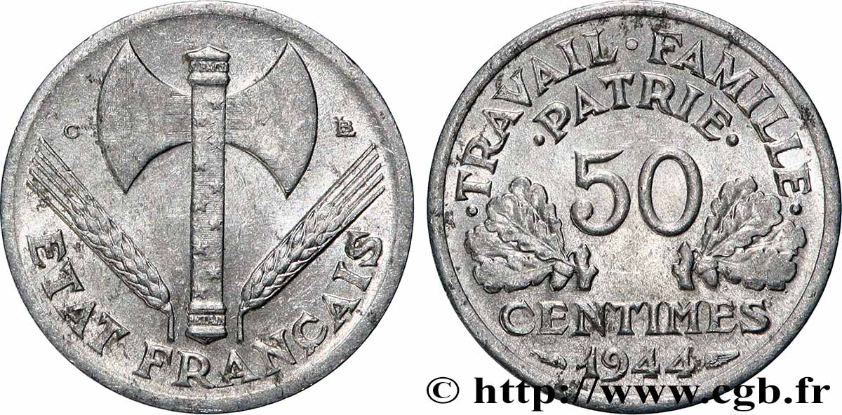 50 centimes Francisque, légère 1944 Castelsarrasin F.196/6 AU