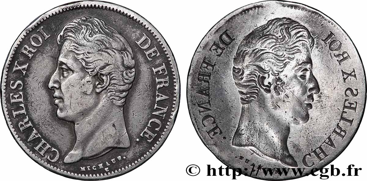 5 francs Charles X, 2e type, Frappe Incuse n.d. s.l. F.311/- VF