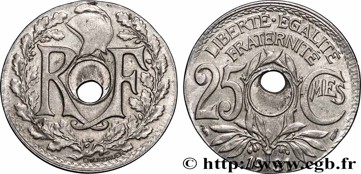 25 centimes Lindauer, fautée frappée sur un flan de 10 Centimes 1931 F.171/15 var. AU
