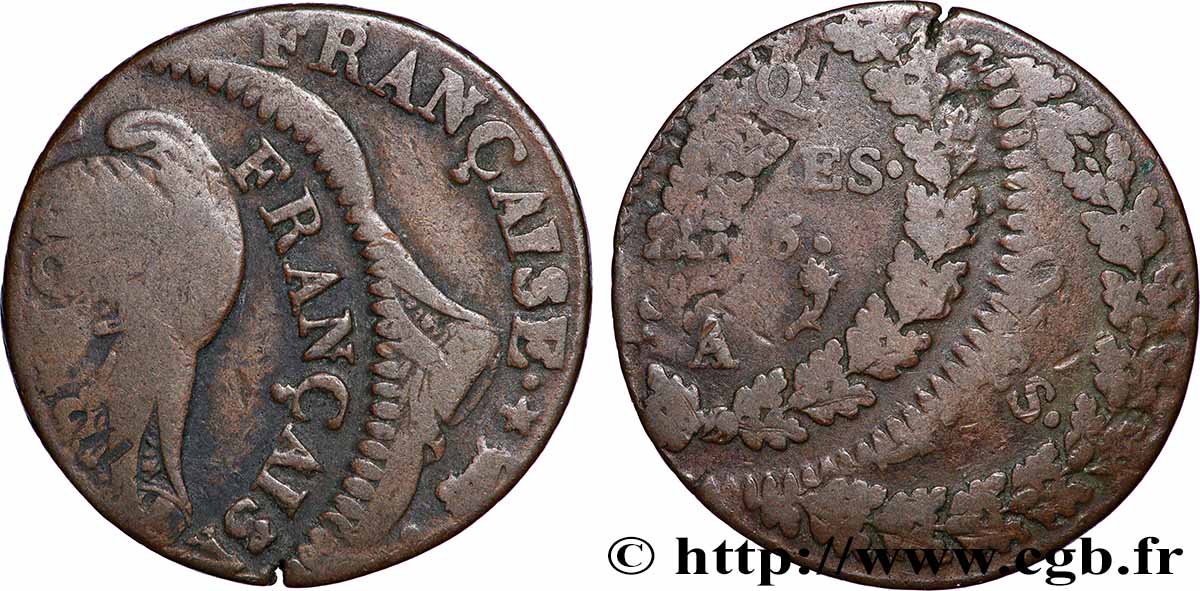 Cinq centimes Dupré, grand module, Fauté Double frappe 1797 Paris F.115/1 var. VF