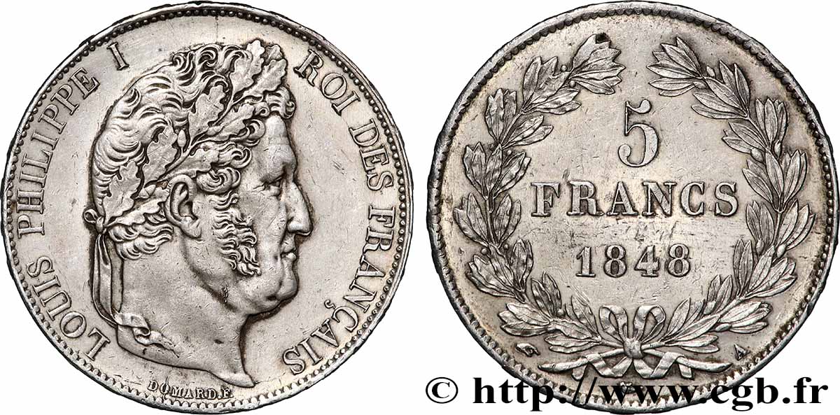 5 francs IIIe type Domard 1848 Paris F.325/17 SUP
