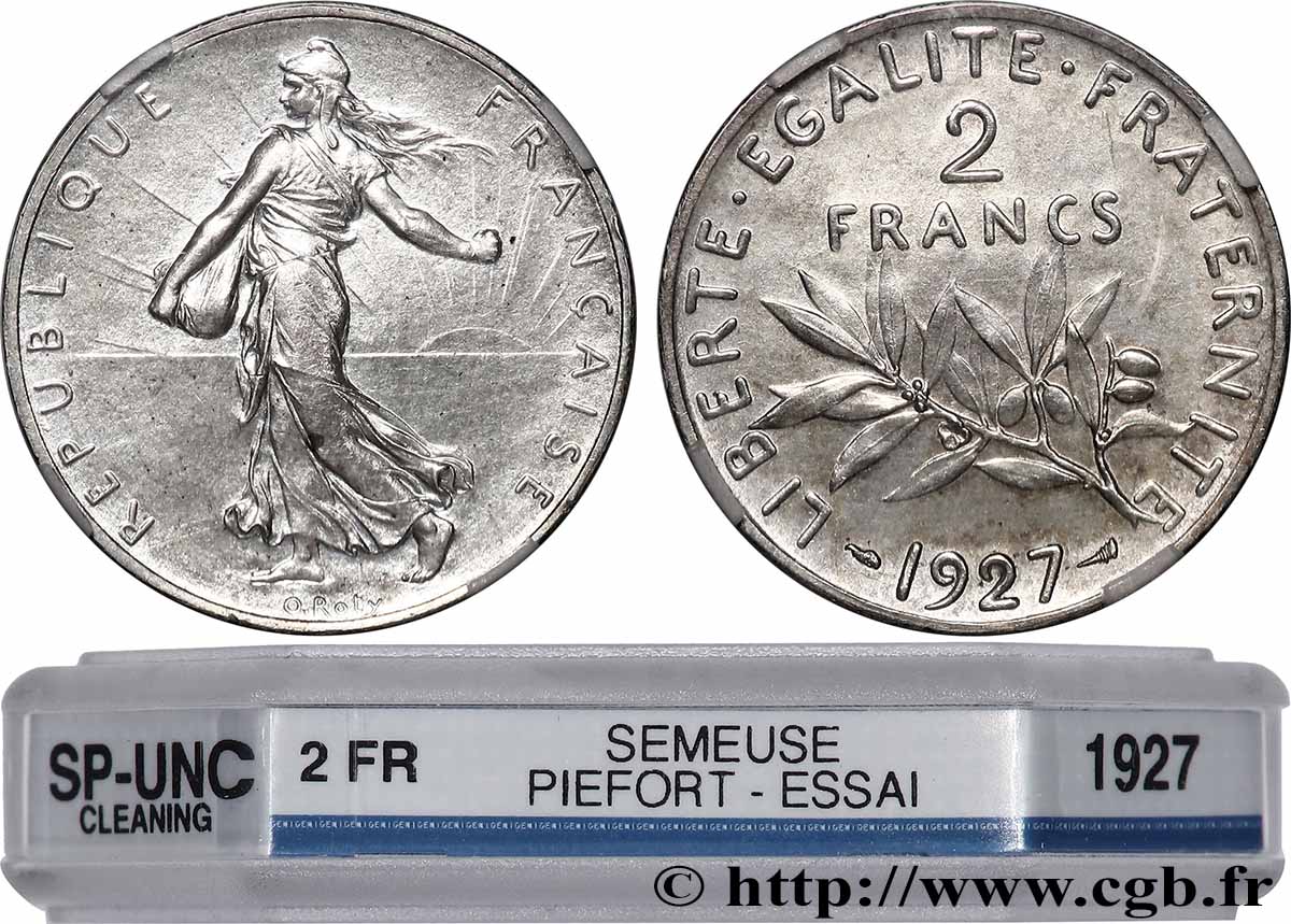 Essai-piéfort argent de 2 francs Semeuse 1927 Paris GEM.111 EP1 VZ+ GENI