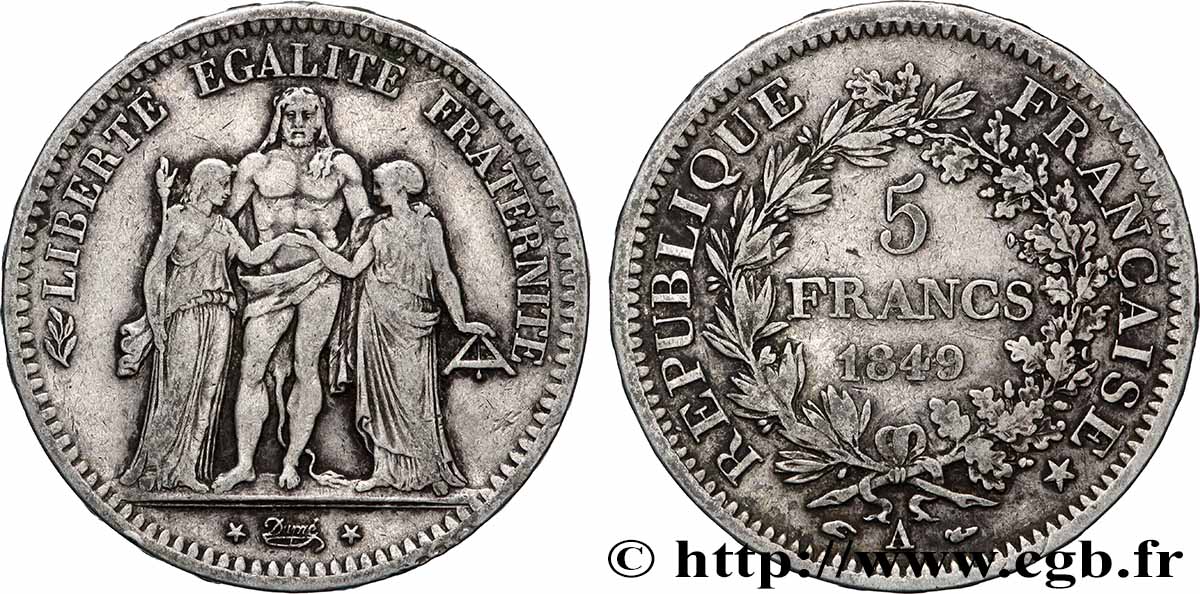 5 francs Hercule, IIe République 1849 Paris F.326/5 VF