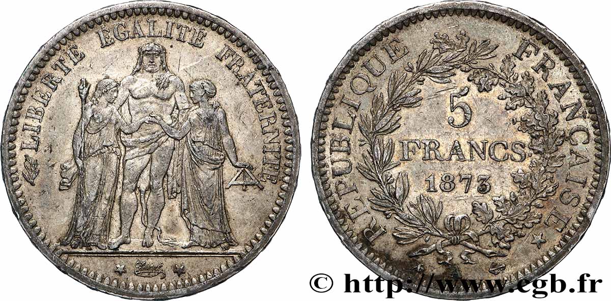 5 francs Hercule 1873 Paris F.334/9 TB