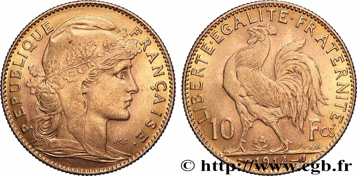 10 francs or Coq 1914 Paris F.509/14 TTB
