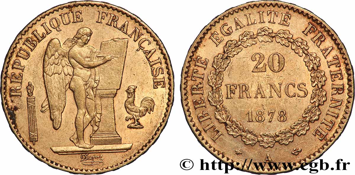 20 francs génie, Troisième république 1878 Paris F.533/6 TTB