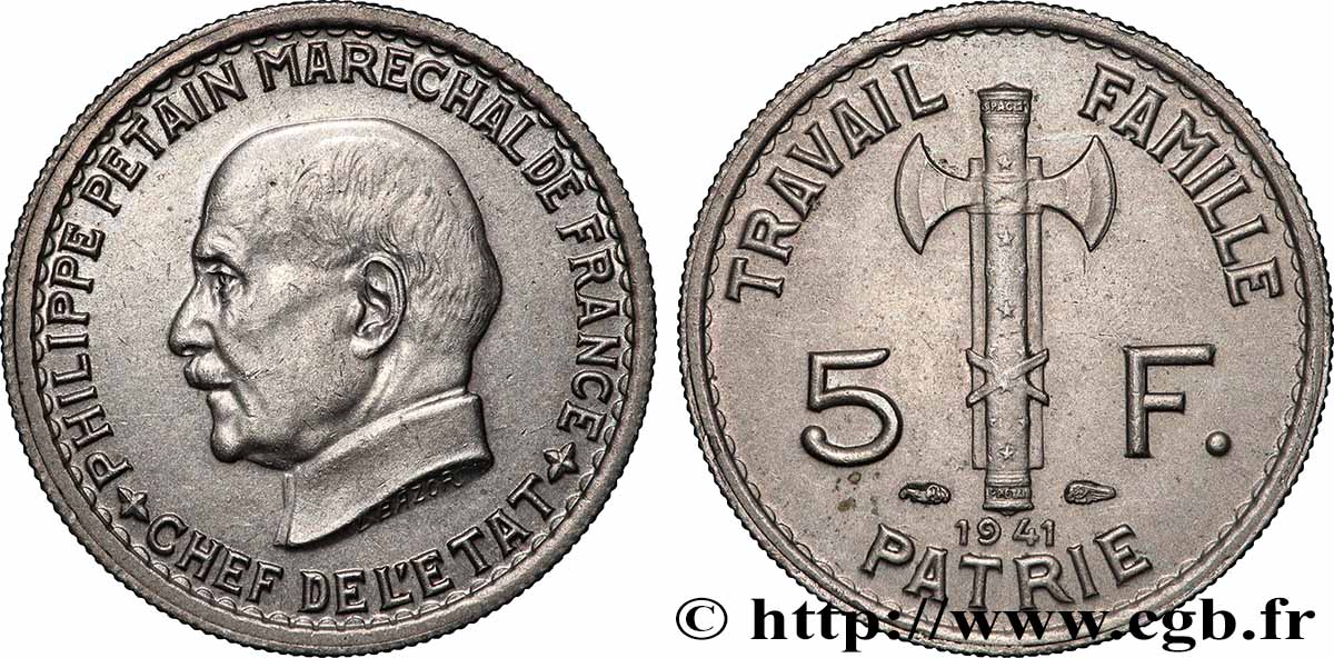 5 francs Pétain 1941 F.338/2 VZ/VZ+