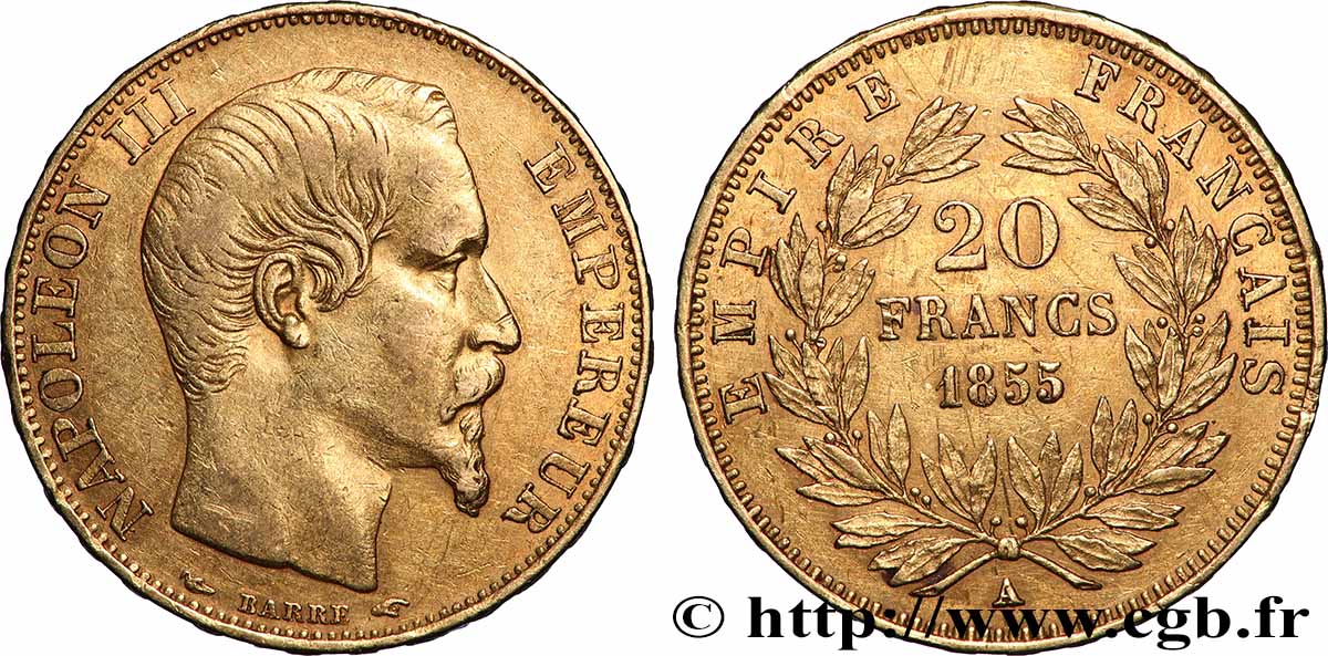 20 francs or Napoléon III, tête nue 1855 Paris F.531/3 BB