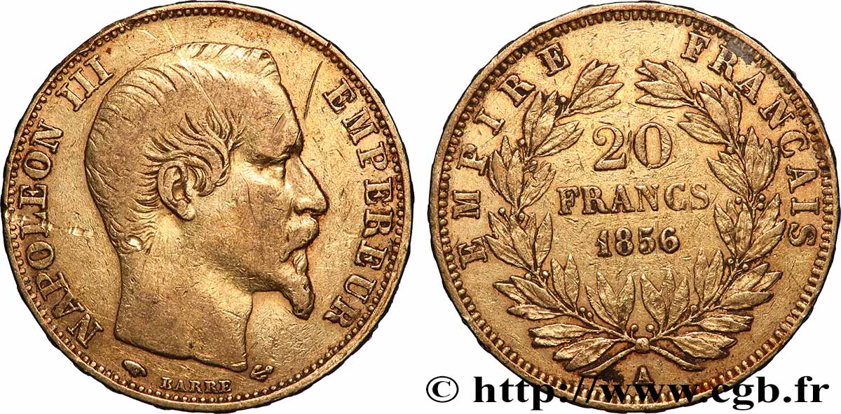 20 francs or Napoléon III, tête nue 1856 Paris F.531/9 MB