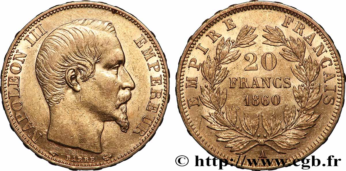 20 francs or Napoléon III, tête nue 1860 Paris F.531/18 q.SPL
