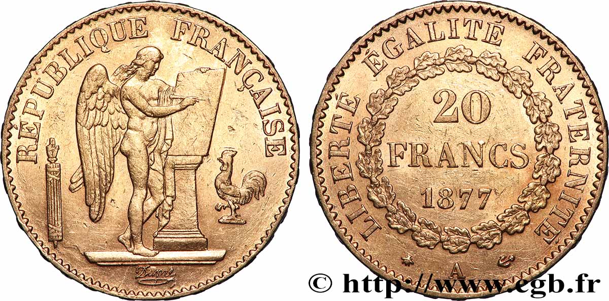 20 francs or Génie, Troisième République 1877 Paris F.533/5 TTB+