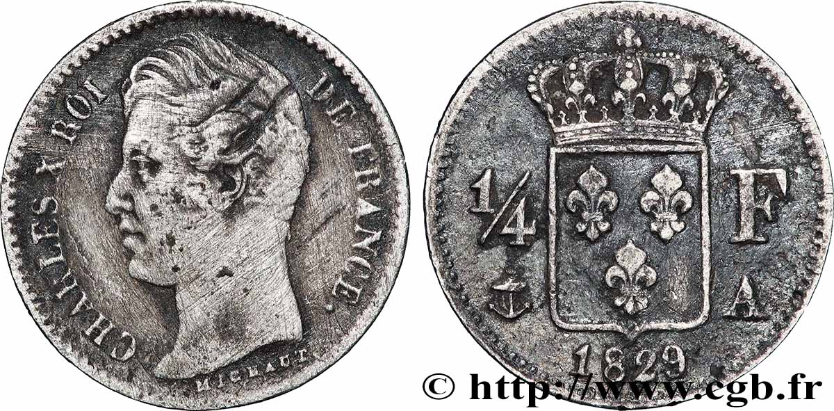 1/4 franc Charles X 1829 Paris F.164/29 VF