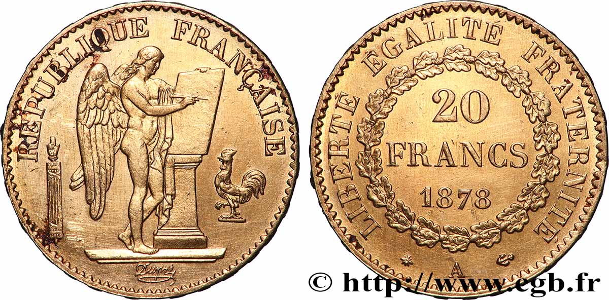 20 francs génie, Troisième république 1878 Paris F.533/6 q.SPL