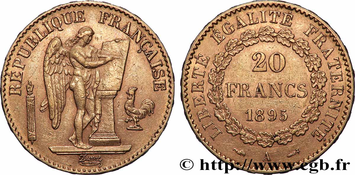 20 francs or Génie, IIIe République 1895 Paris F.533/19 fVZ