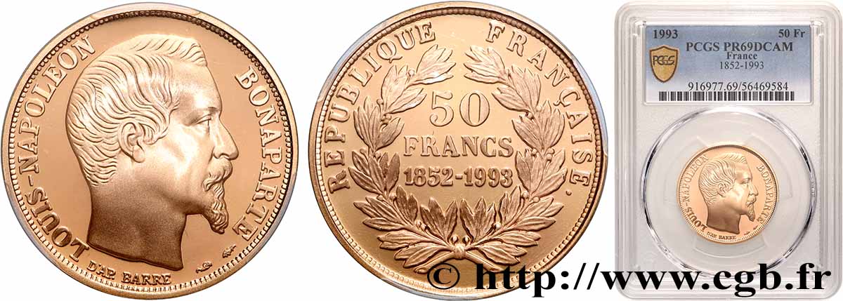 Belle Épreuve Or 50 francs “Napoléon” 1993 F5. MS69 PCGS