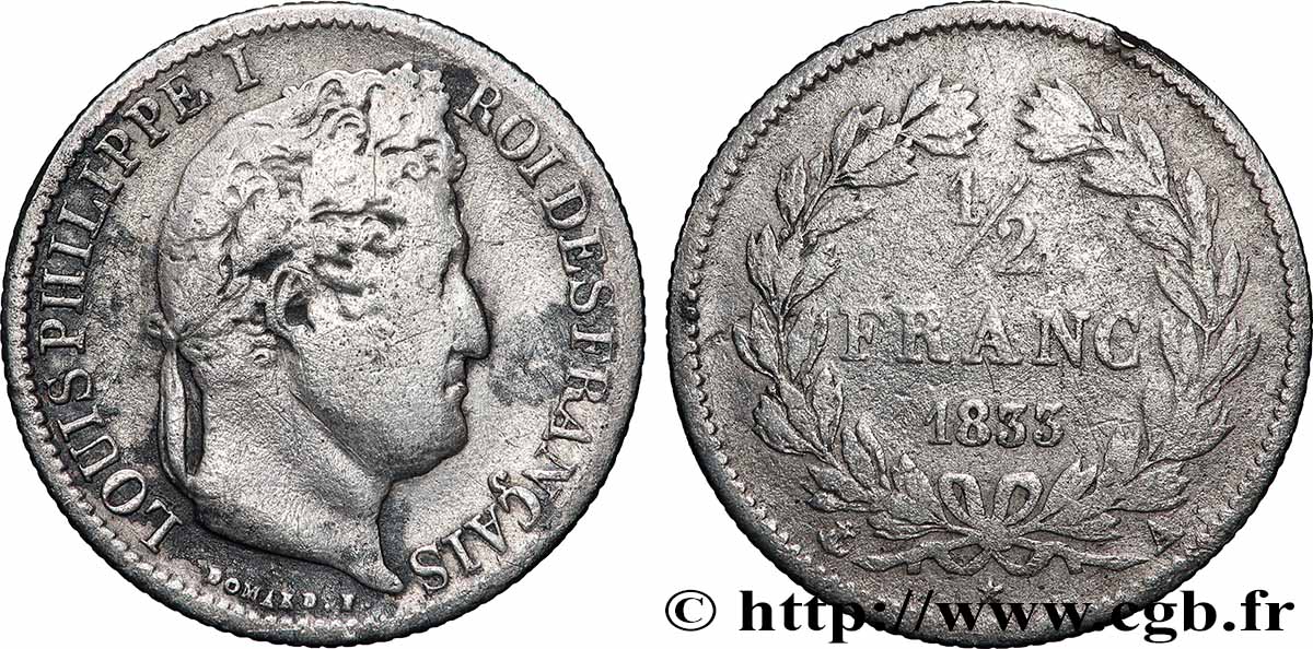 1/2 franc Louis-Philippe 1833 Paris F.182/29 F