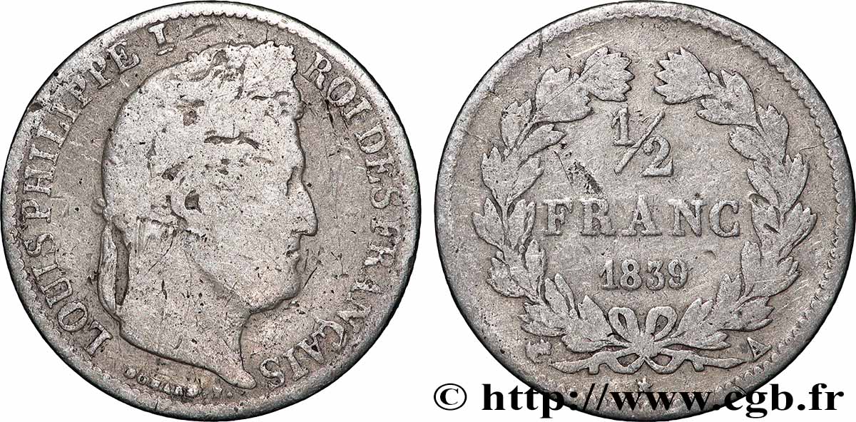 1/2 franc Louis-Philippe 1839 Paris F.182/78 VG