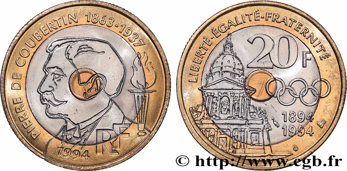 20 francs Pierre de Coubertin 1994 Pessac F.405/2 MS