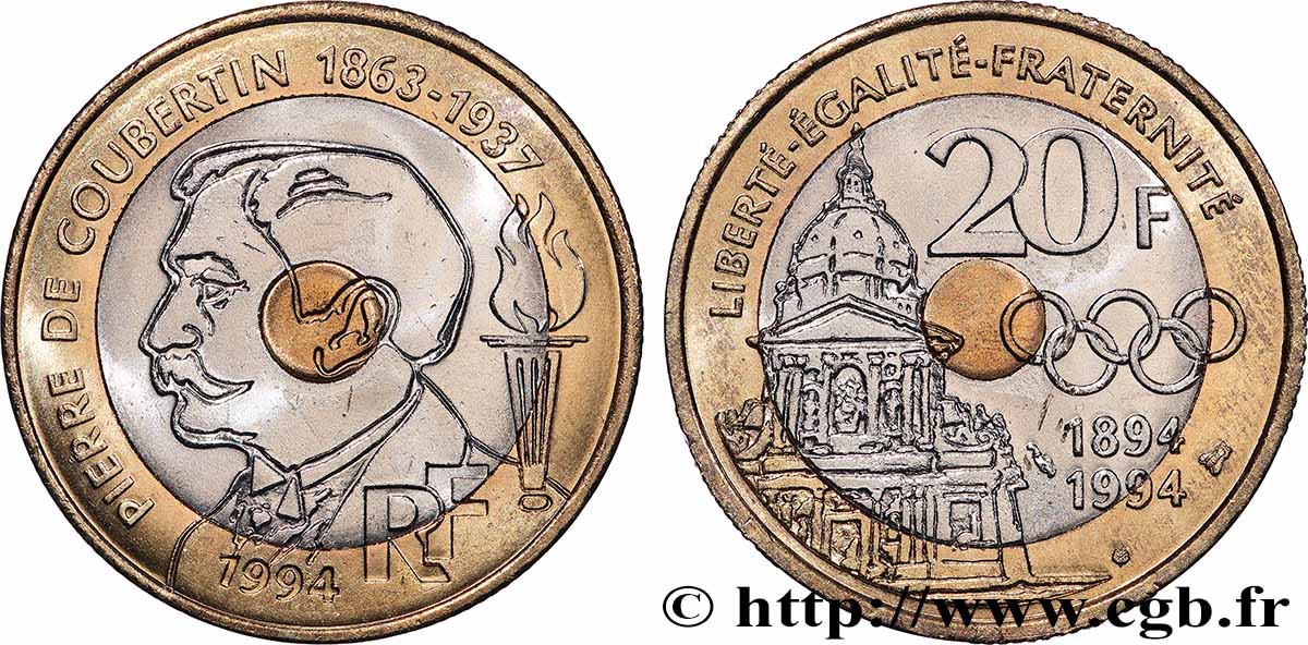 20 francs Pierre de Coubertin 1994 Pessac F.405/2 MS