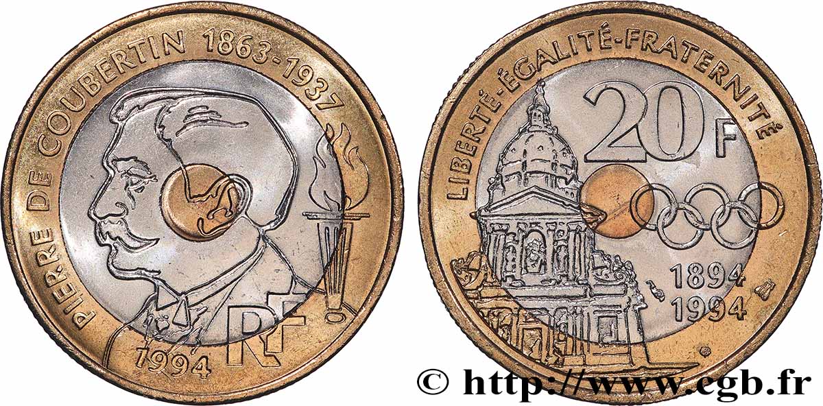 20 francs Pierre de Coubertin 1994 Pessac F.405/2 MS